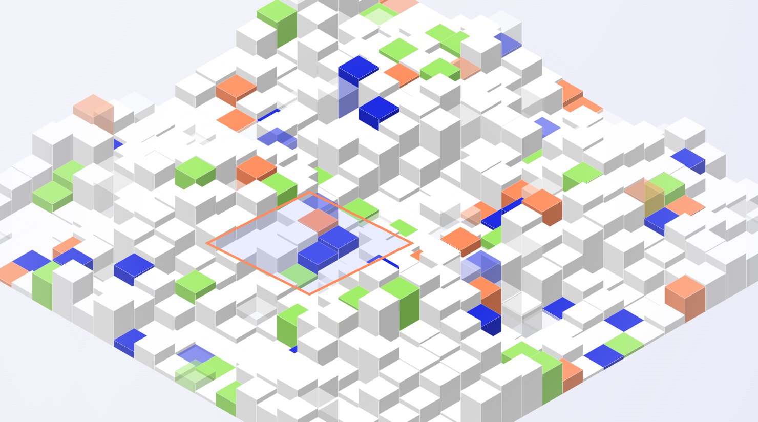 Abstract isometric render representing legacy systems connected to new AI services