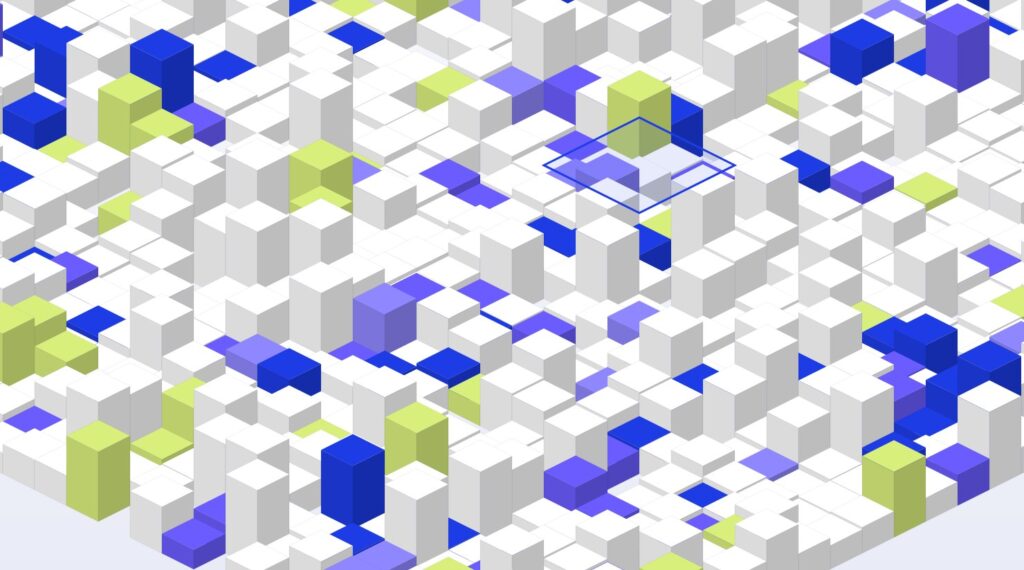 Abstract isometric render representing a CRM connecting customer data