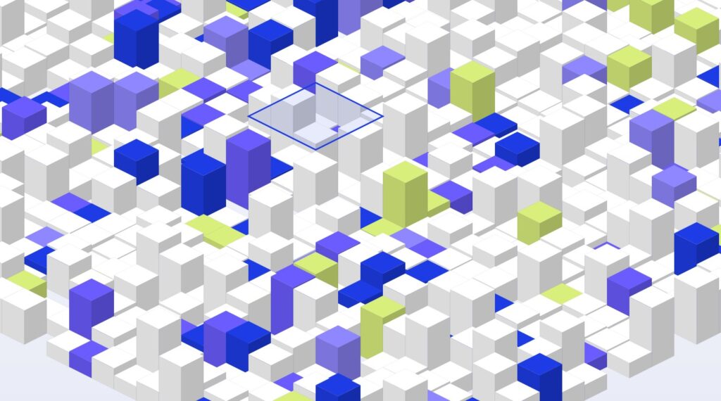 Abstract isometric render representing layered cybersecurity defences
