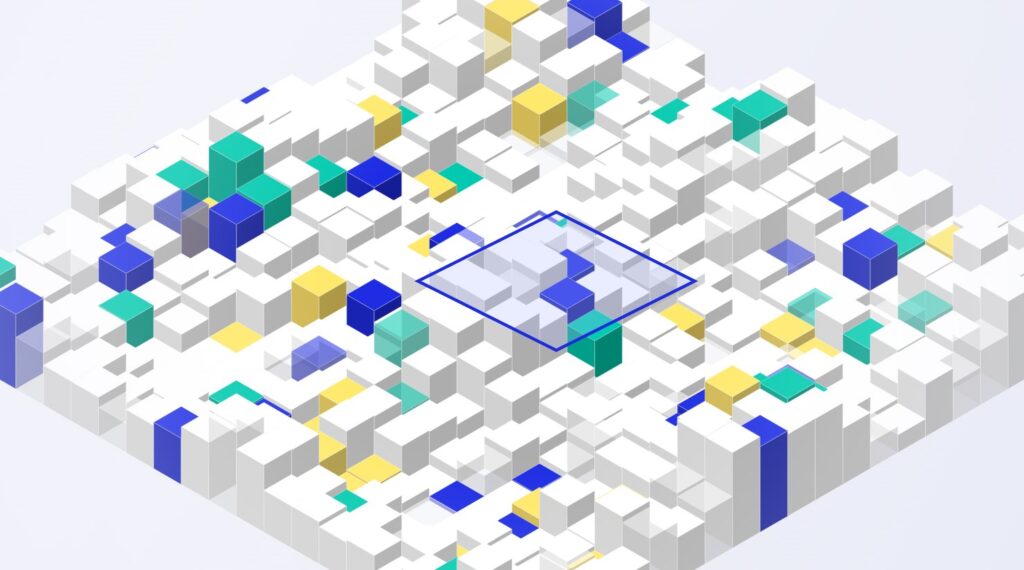 Abstract isometric render representing data pipelines and machine learning operations