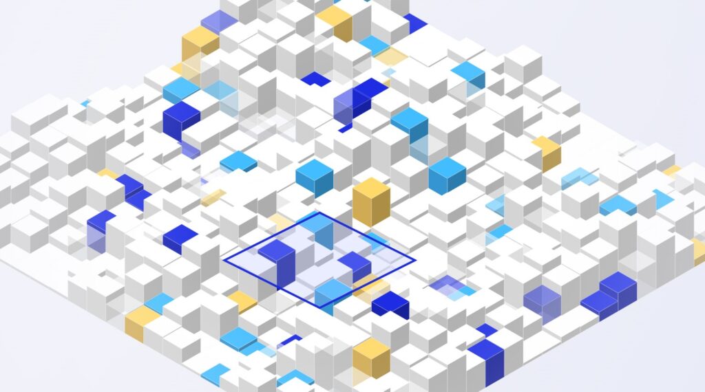Abstract isometric render representing a knowledge base connected to a language model