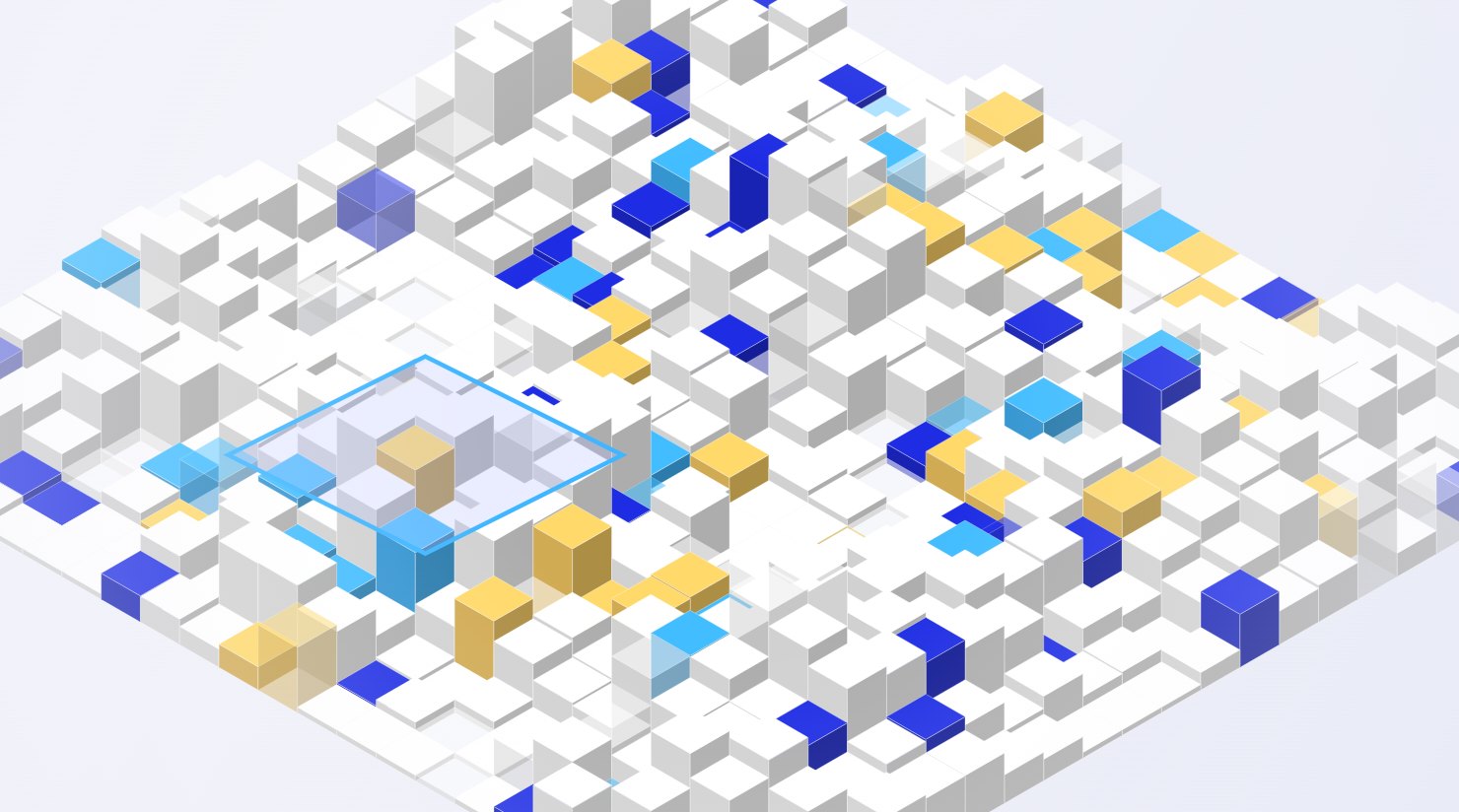 Abstract isometric render representing a knowledge base connected to a language model