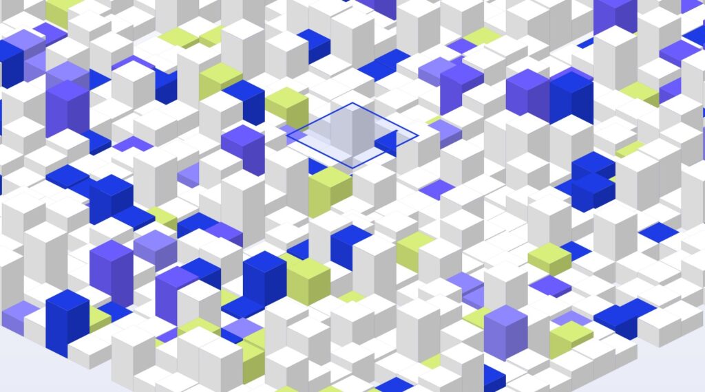 Abstract isometric render representing efficient software building blocks