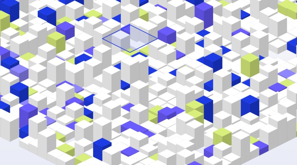 Abstract isometric render representing a software platform with connected products